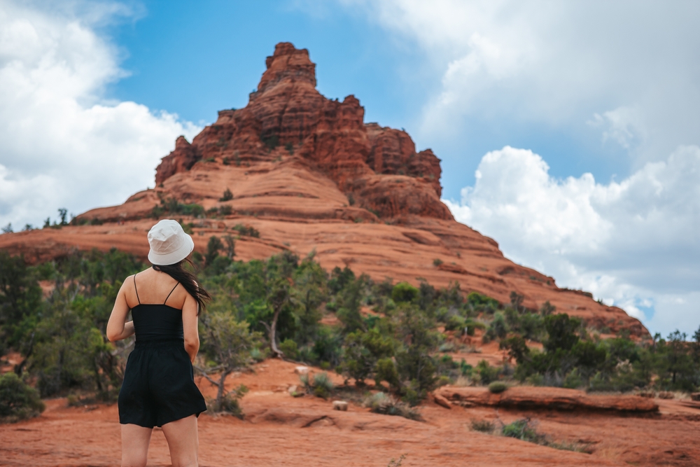 Young,Woman,Enjoys,The,View,Of,The,Sedona,Landscape,From